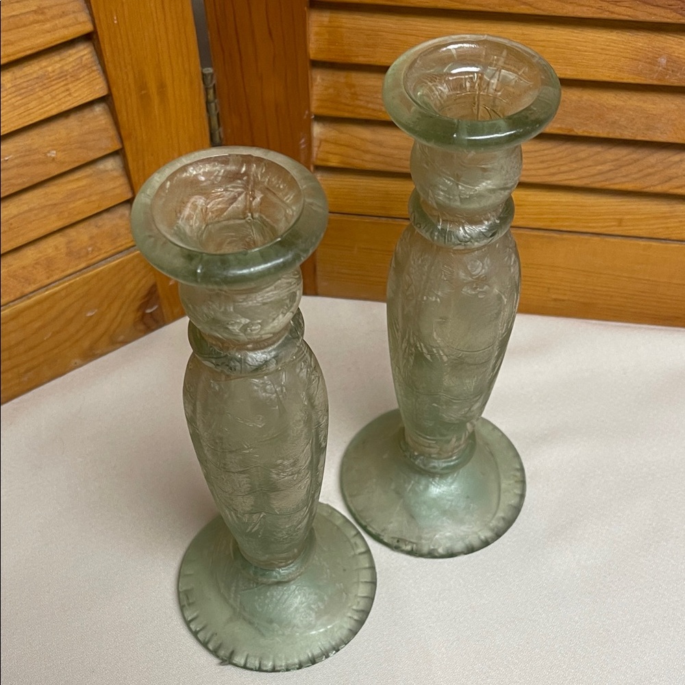Green Recycled Glass Candlestick Pair - Made in Spain - Picture 13 of 13